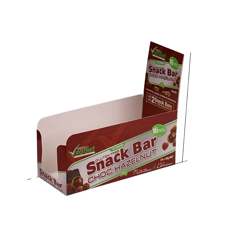 Biodegradable Custom design logo cardboard snack chocolate whey Protein Bar packaging counter display box