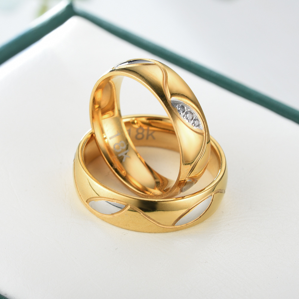 fashion jewelry rings 18k Gold Engagement Wedding Gold stainless steel  Couple RingS