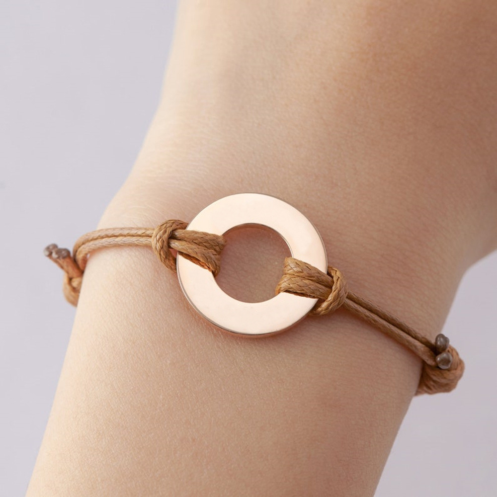 Custom Stainless Steel Blank Engraved Round Hollow Disc Adjustable Braided Bracelet for Women Gifts