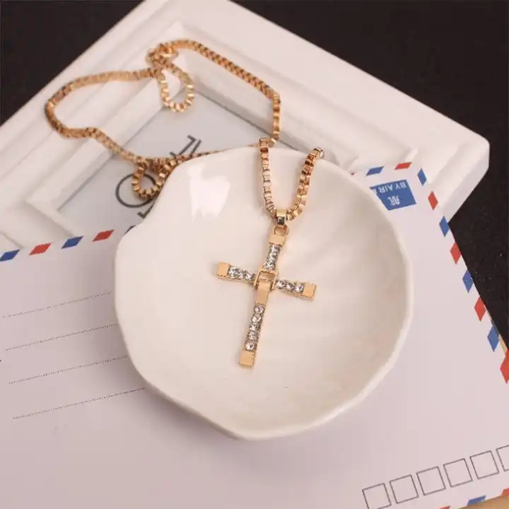 Simple Design Religious Jewelry Gold Plated Cross Chain male Necklace