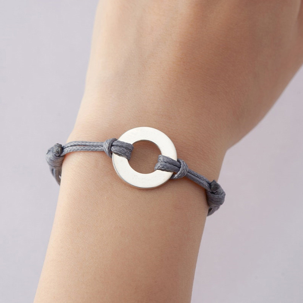 Custom Stainless Steel Blank Engraved Round Hollow Disc Adjustable Braided Bracelet for Women Gifts