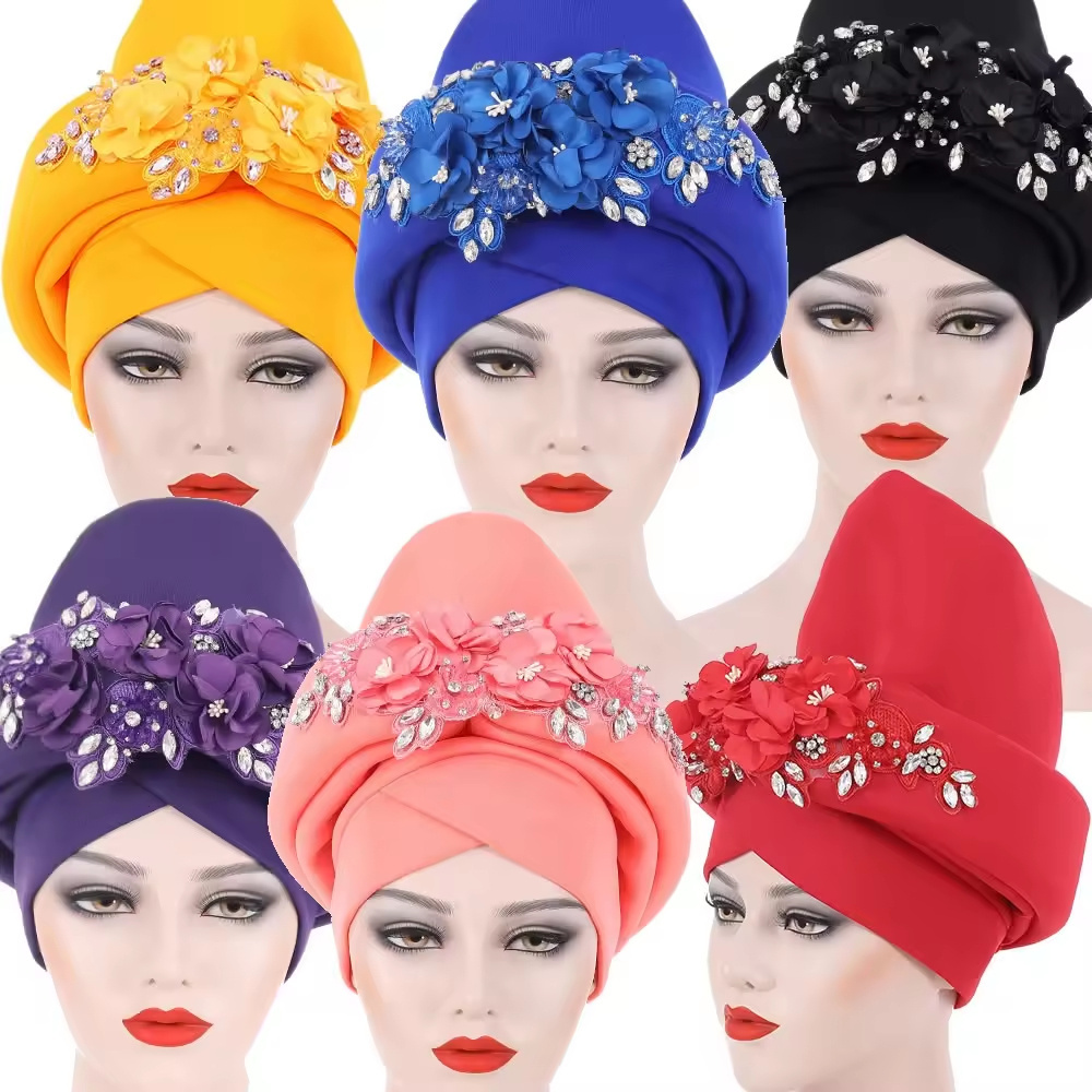 Yomo 2024 New Style Indian Hat African Auto Headtie Diamonds Headwraps cap Nigeria Wedding Geles Muslim Head Wraps