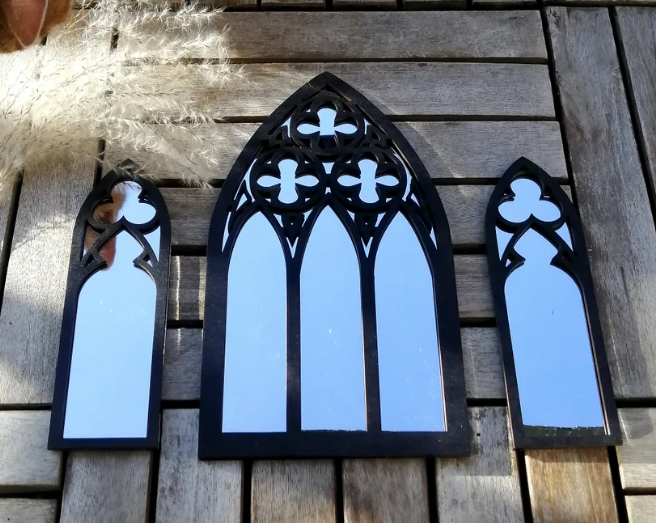 Farmhouse Wall Mirror Decor  Gothic Mirror Set of 3 Cathedral Arch Window Decoration