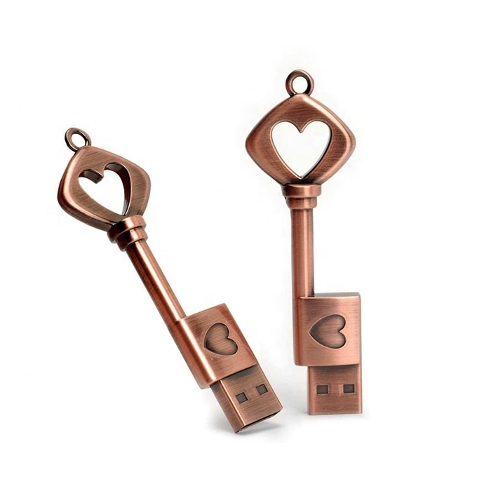 YONANSON Creative Metal Heart Key Copper USB Flash Drive 4GB 8GB 16GB 32GB With Logo Engraved