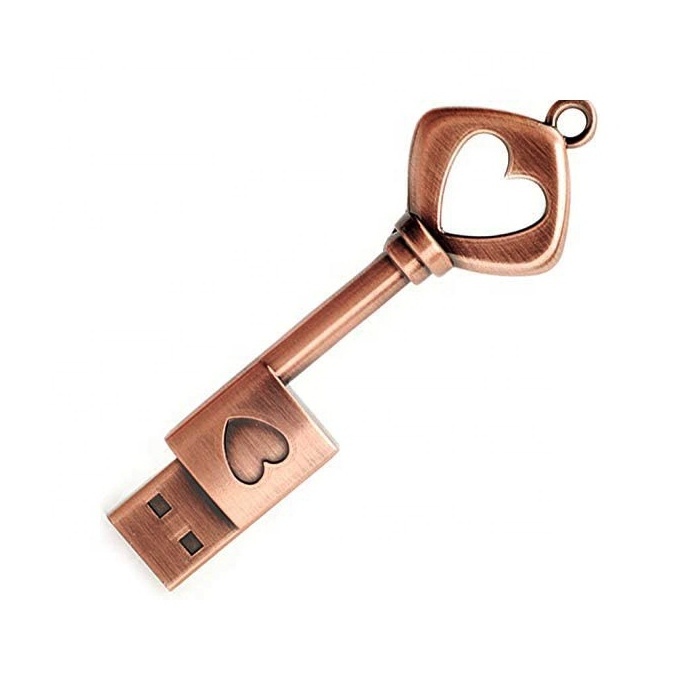 YONANSON Creative Metal Heart Key Copper USB Flash Drive 4GB 8GB 16GB 32GB With Logo Engraved