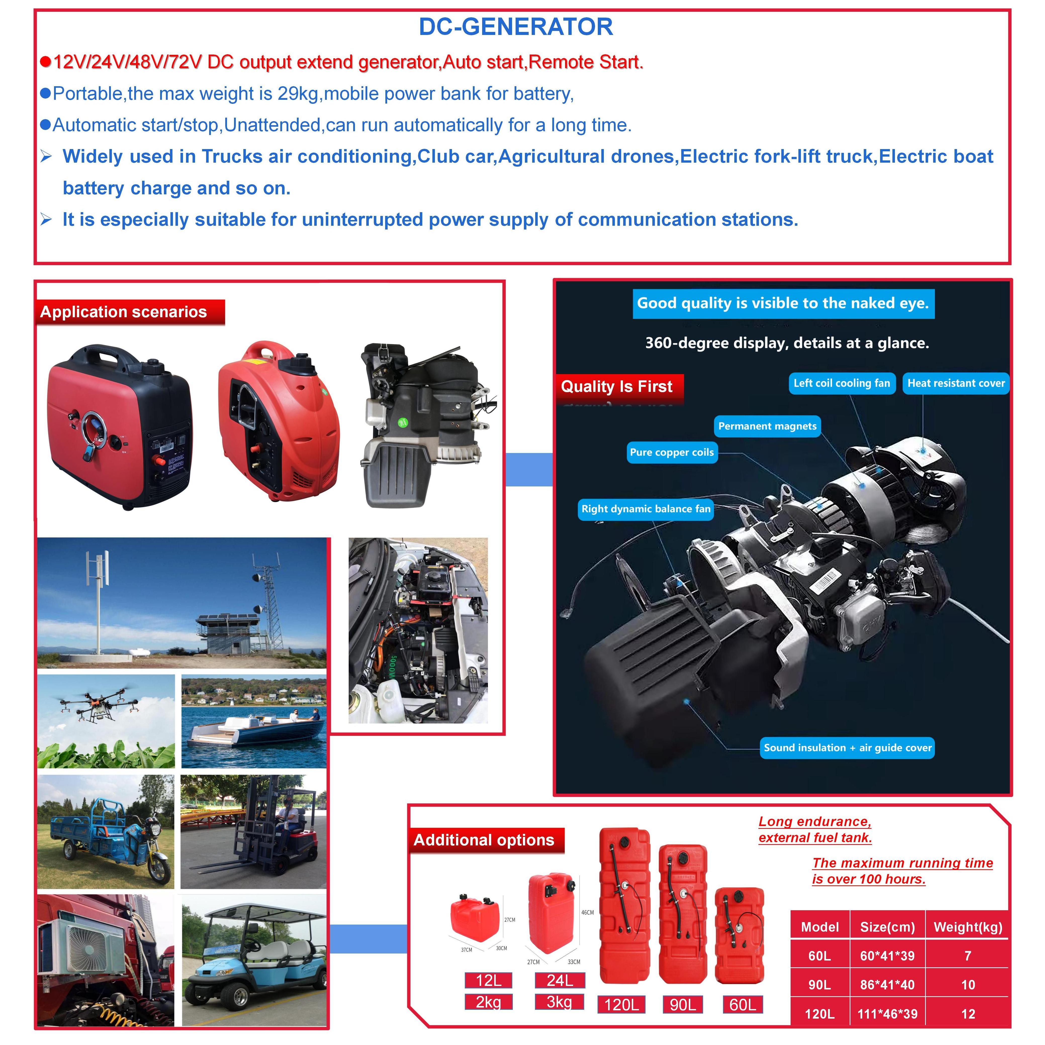 12V 24V 48V 60V 72V DC gasoline generator for Hybrid Solar power station