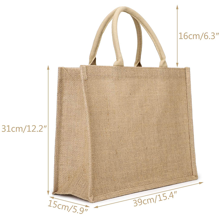 Custom Fullcolor Printing Logo Natural Gunny Eco Friendly Jute Tote Recycle Foldable Burlap Jute Shopping Bag