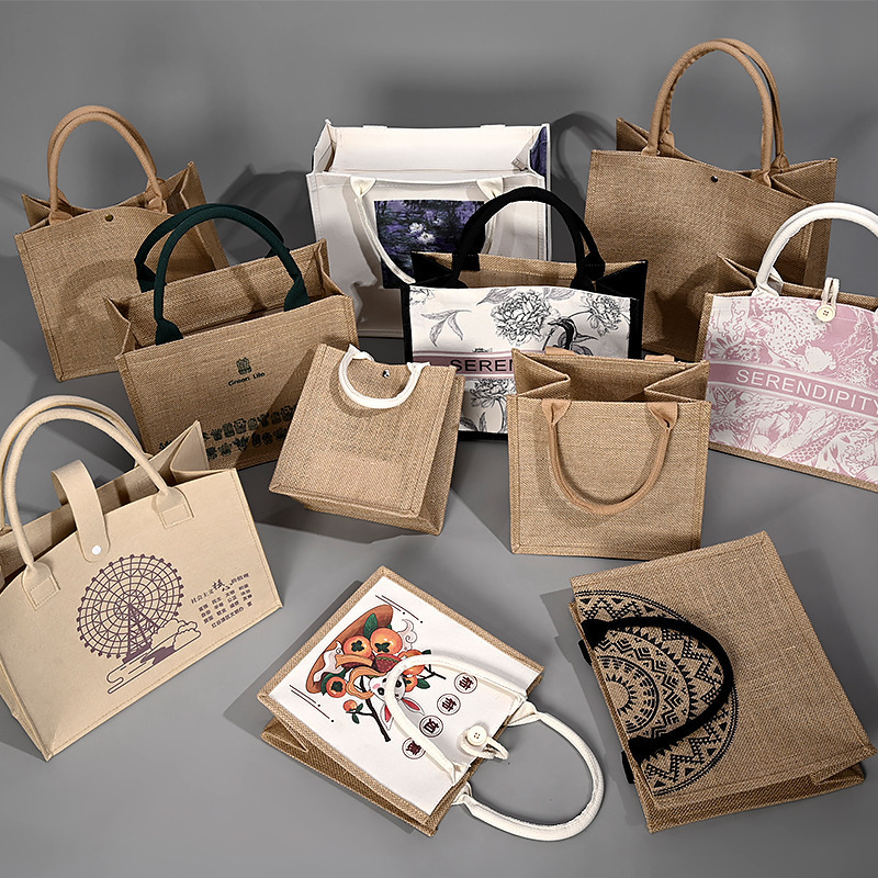 Customized Logo Colorful jute Beach Promotional Wedding Eco-friendly Material Tote Shopping Jute Bag With Zipper Pocket