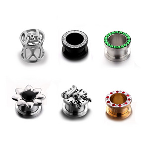 Stainless steel ear gauges tunnles expander plugs rhinestone crystal ear plug body piercing jewelry