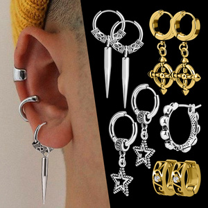 Punk Style Earrings Zircon DangLing Earrings Stainless Steel For Women Men Trendy Earrings Fine Jewelry