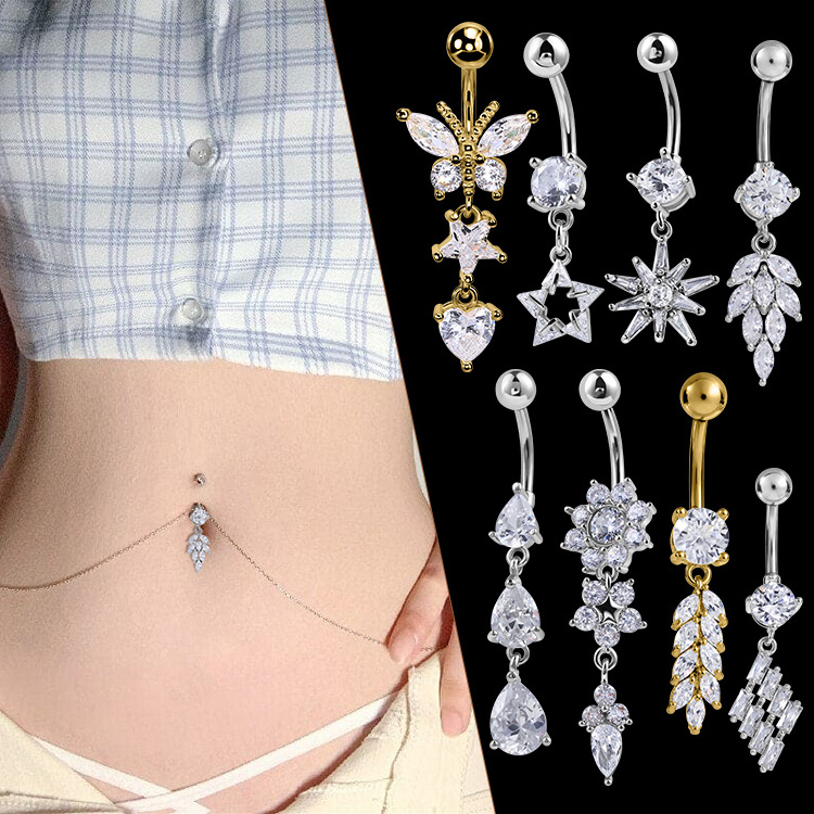 Professional Piercing Jewelry Sexy Umbilical Ring Safe Hypoallergenic Surgical Steel Gold Dangle Belly Rings