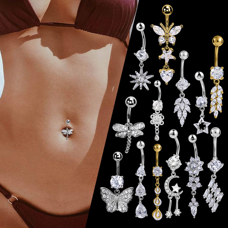 Professional Piercing Jewelry Sexy Umbilical Ring Safe Hypoallergenic Surgical Steel Gold Dangle Belly Rings