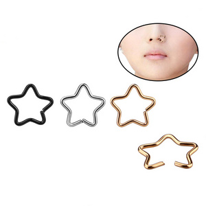 Silver gold or customized color 316 steel nose ring hinged body jewelry star nose ring with free sample