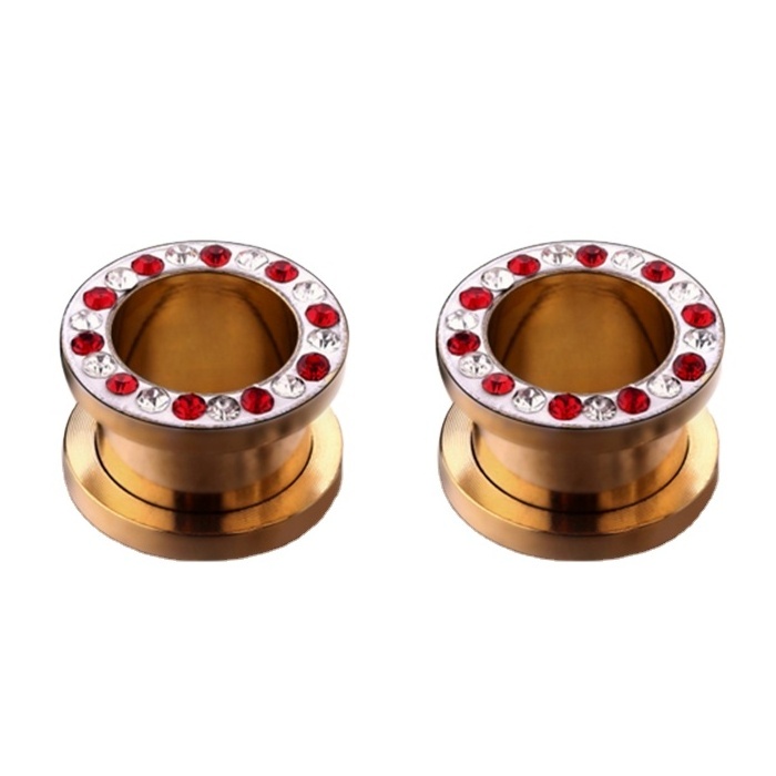 Stainless steel ear gauges tunnles expander plugs rhinestone crystal ear plug body piercing jewelry