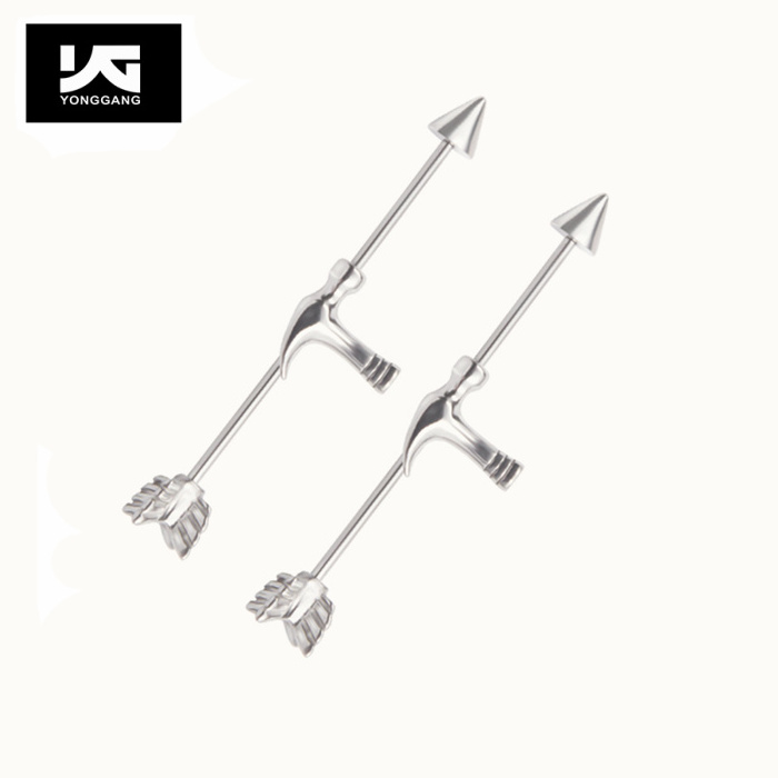 Stainless Steel New Arrival Fashion Axe Finger Fish Bone Dolphin Industrial Barbell Body Piercing Jewelry