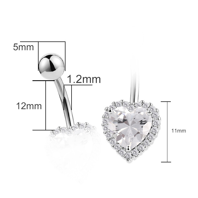 Fashion Love Heart Shape Zircon Navel Ring Sexy Belly Button Ring Piercing