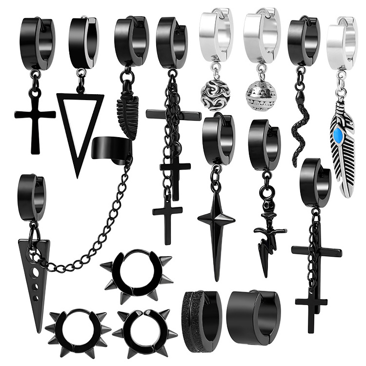 Wholesale various style punk Drop Dangle Stainless Steel  Earring Huggie Hoop Clip-On Earrings For Men Women