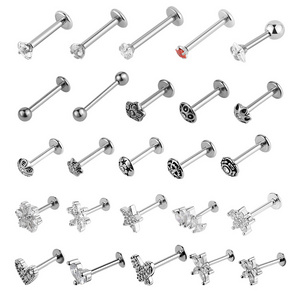 Wholesale various style lip piercing Stainless steel titanium body jewelry lip studs 16 gauge vertical labret piercing rings