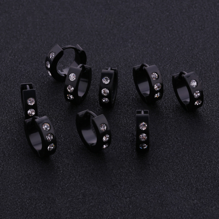 Fashion Jewelry Round White Clear CZ Stone Mens Hoop Earrings Women Stainless Steel Huggie Earrings