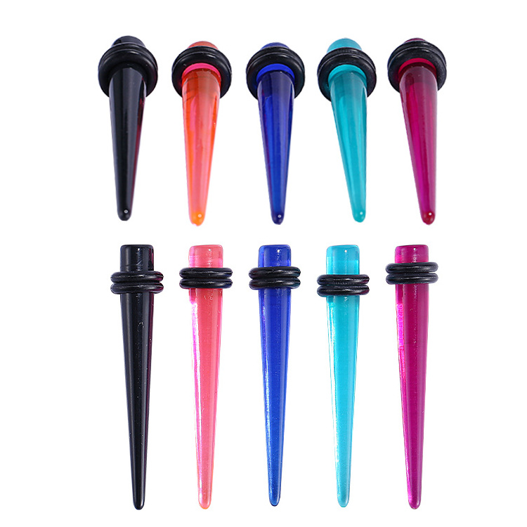 Low Price Wholesale Body Jewelry Various Colors Tapered Acrylic Ear Taper Expander Gauges Kit Ear Plug Set