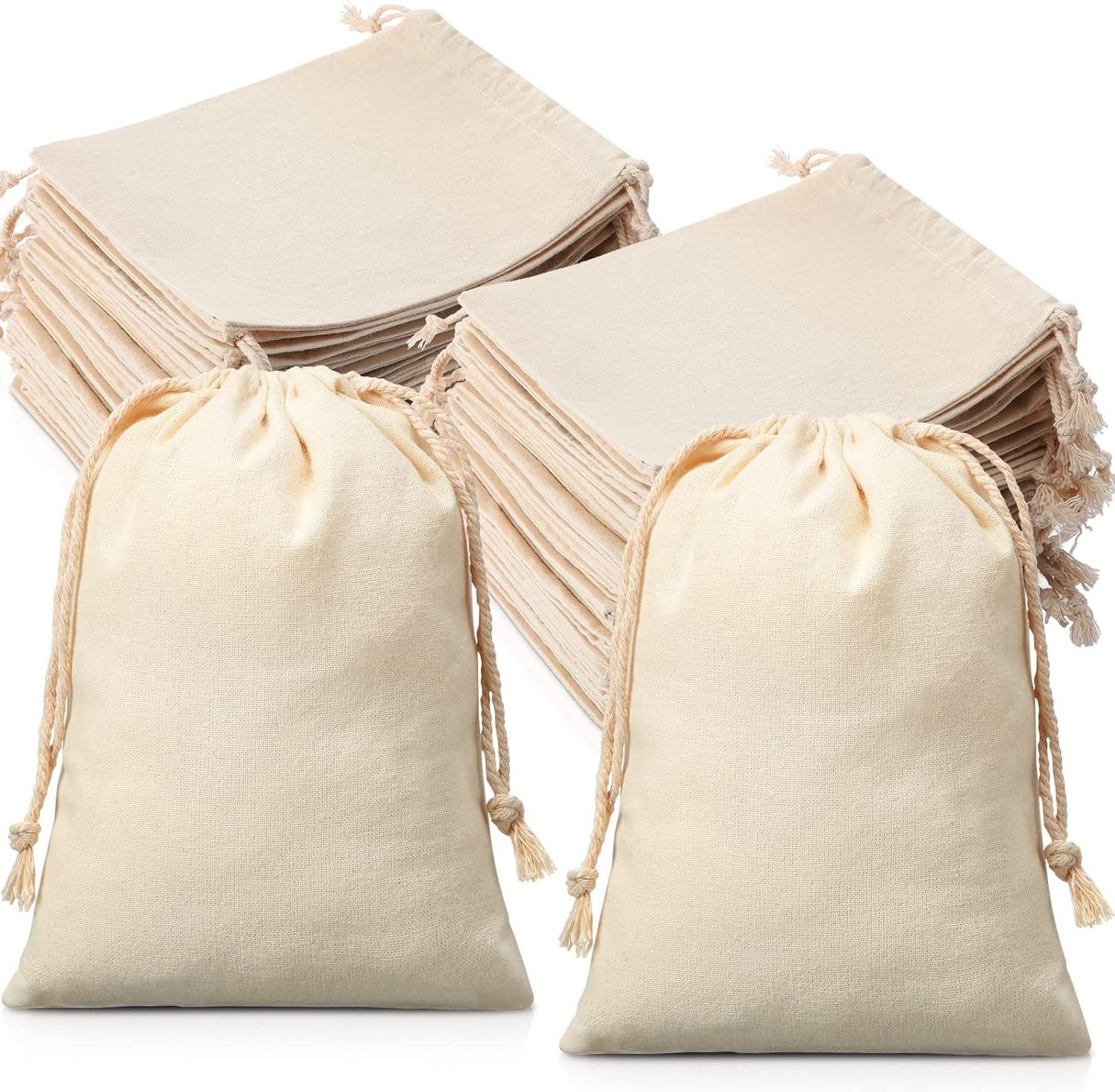 Custom Small Muslin Twill Organic Cotton Linen Drawstring dust Jewelry Bags Pouches Gift Bags