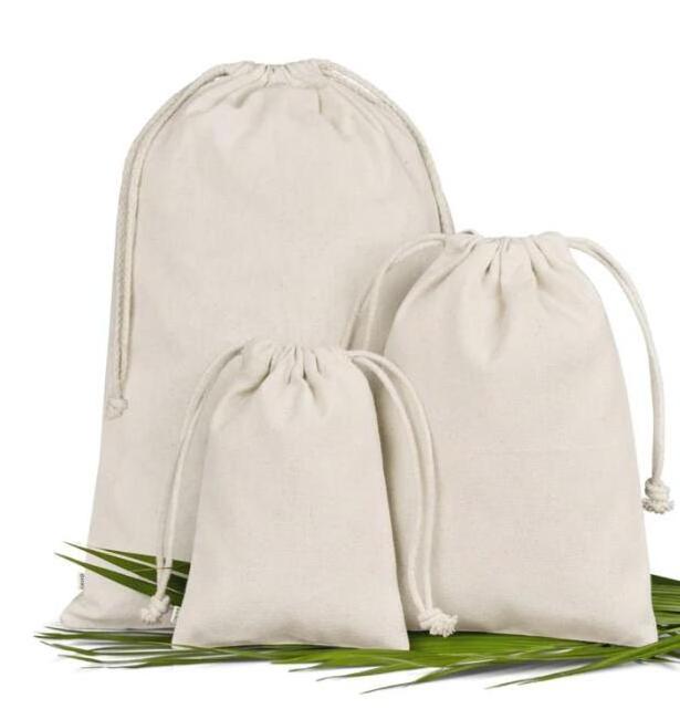 High Quality Recyclable Cotton linen Fabric Muslin pouch personalized cotton drawstring bags