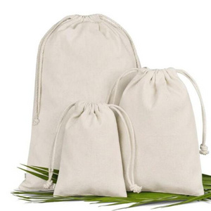 High Quality Recyclable Cotton linen Fabric Muslin pouch personalized cotton drawstring bags