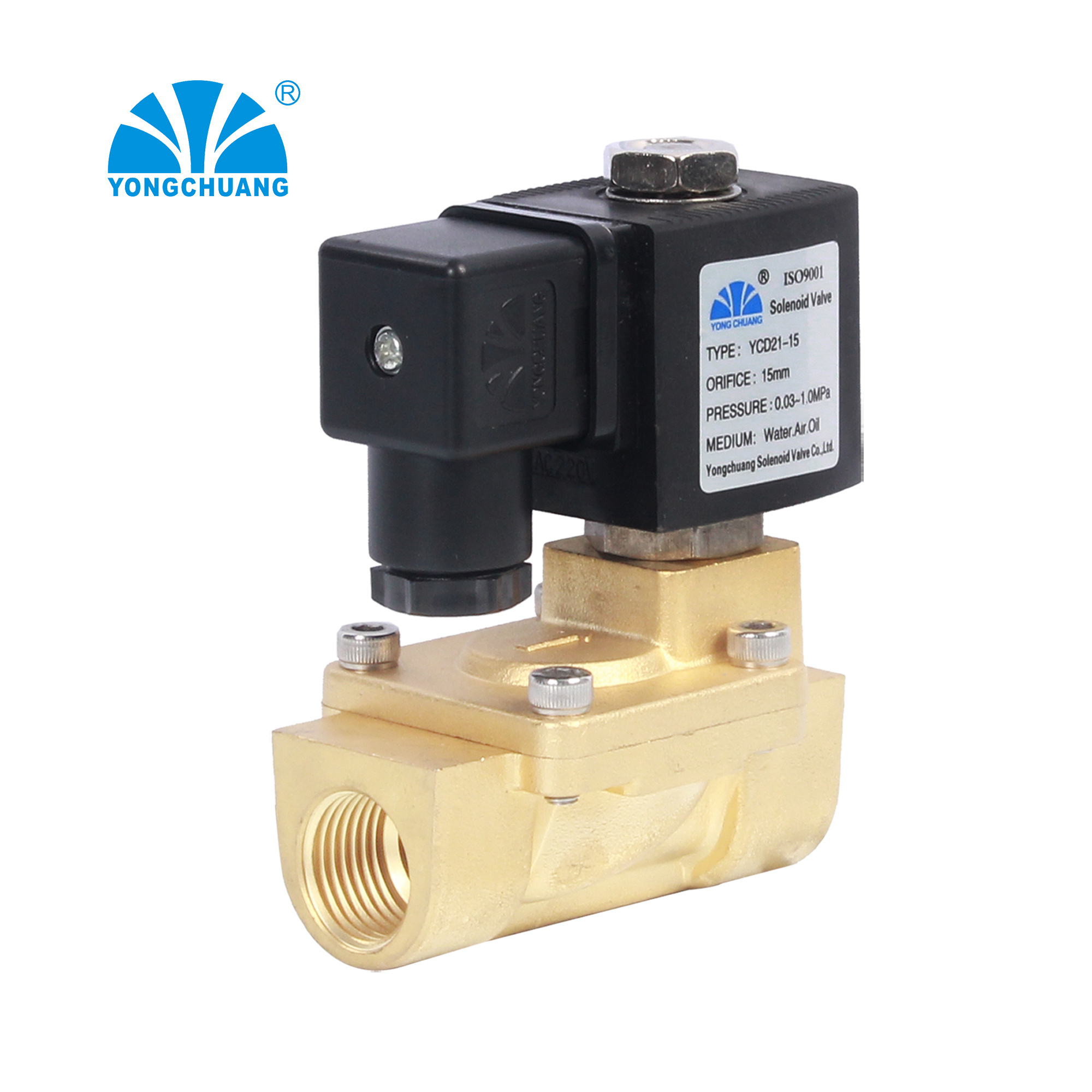 Yongchuang brand YCD11/21 series diaphragm 2 inch shut off 240v water brass stainless steel solenoid valve