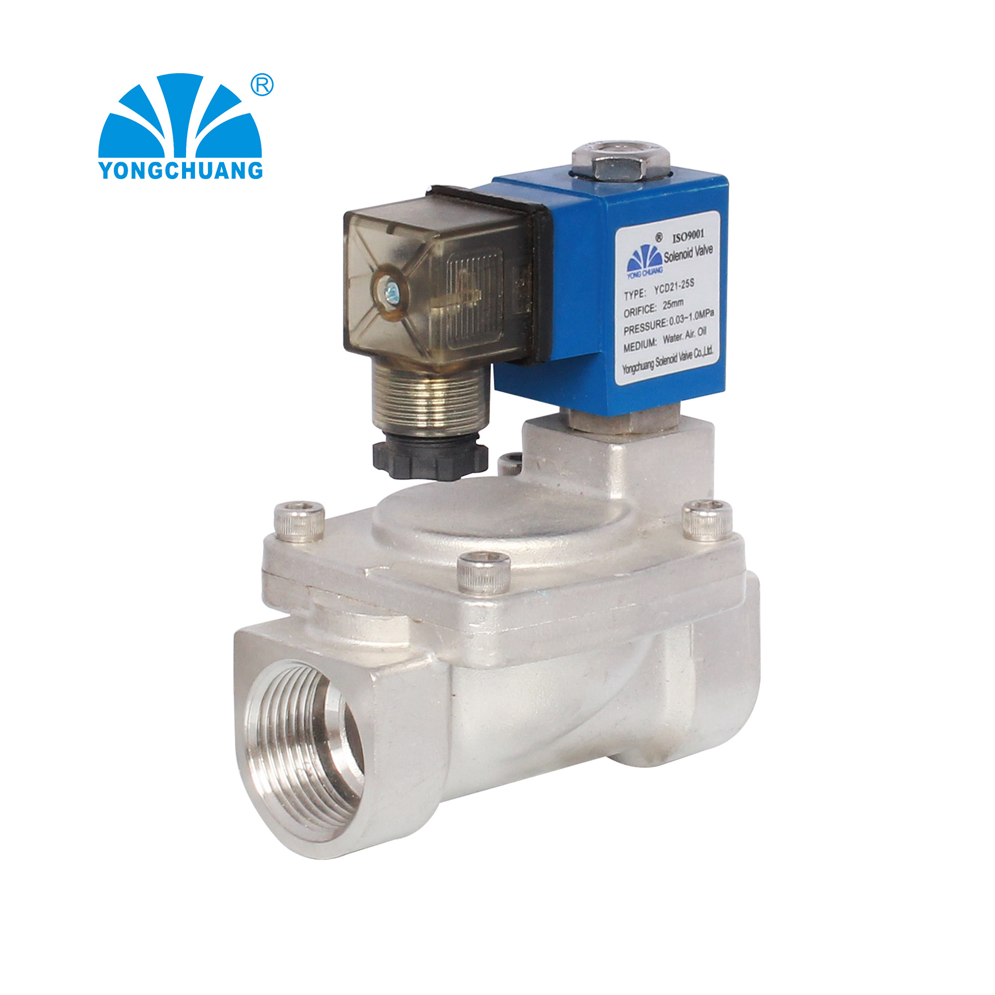 Yongchuang YCD11/21 CE approved brass stainless steel 24v 12v dc solenoid valve 3/8