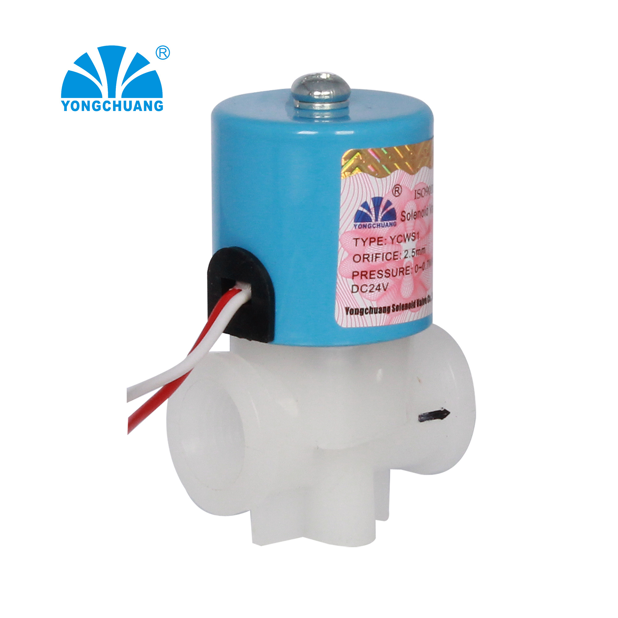 Yongchuang  YCWS1  thread plastic PVC water solenoid valve 24v for RO system