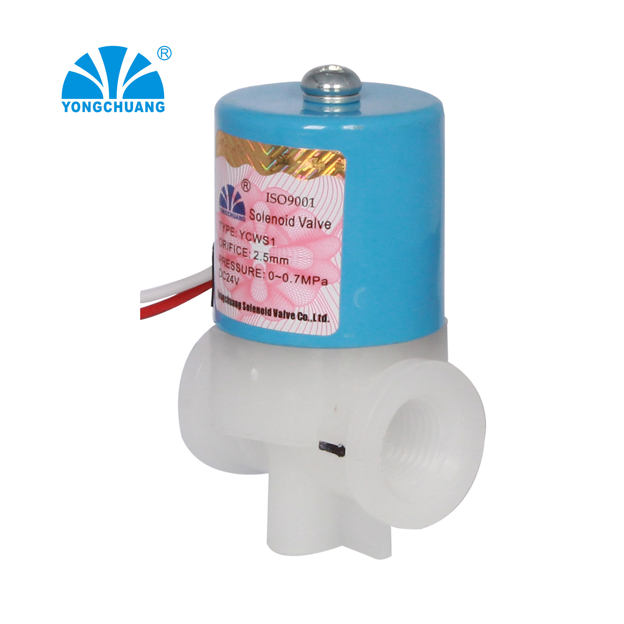 Yongchuang  YCWS1  thread plastic PVC water solenoid valve 24v for RO system