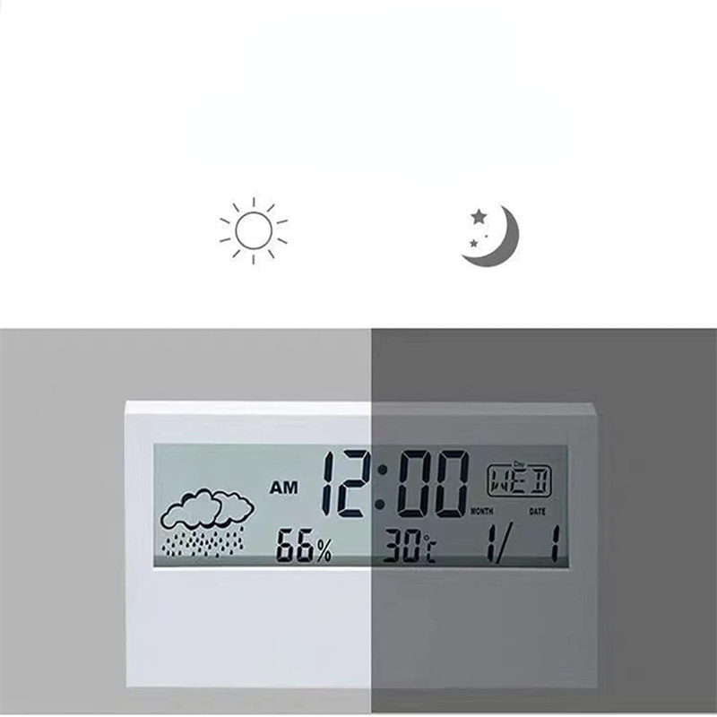 LCD Digital Transparent Screen Temperature Humidity Snooze Weather Station Table Alarm  Clock