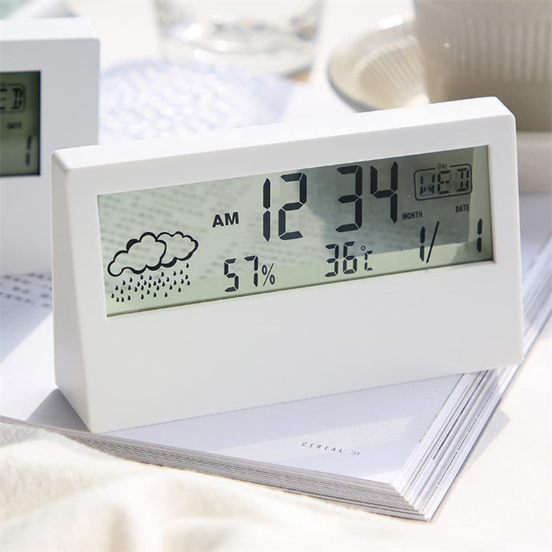 LCD Digital Transparent Screen Temperature Humidity Snooze Weather Station Table Alarm  Clock