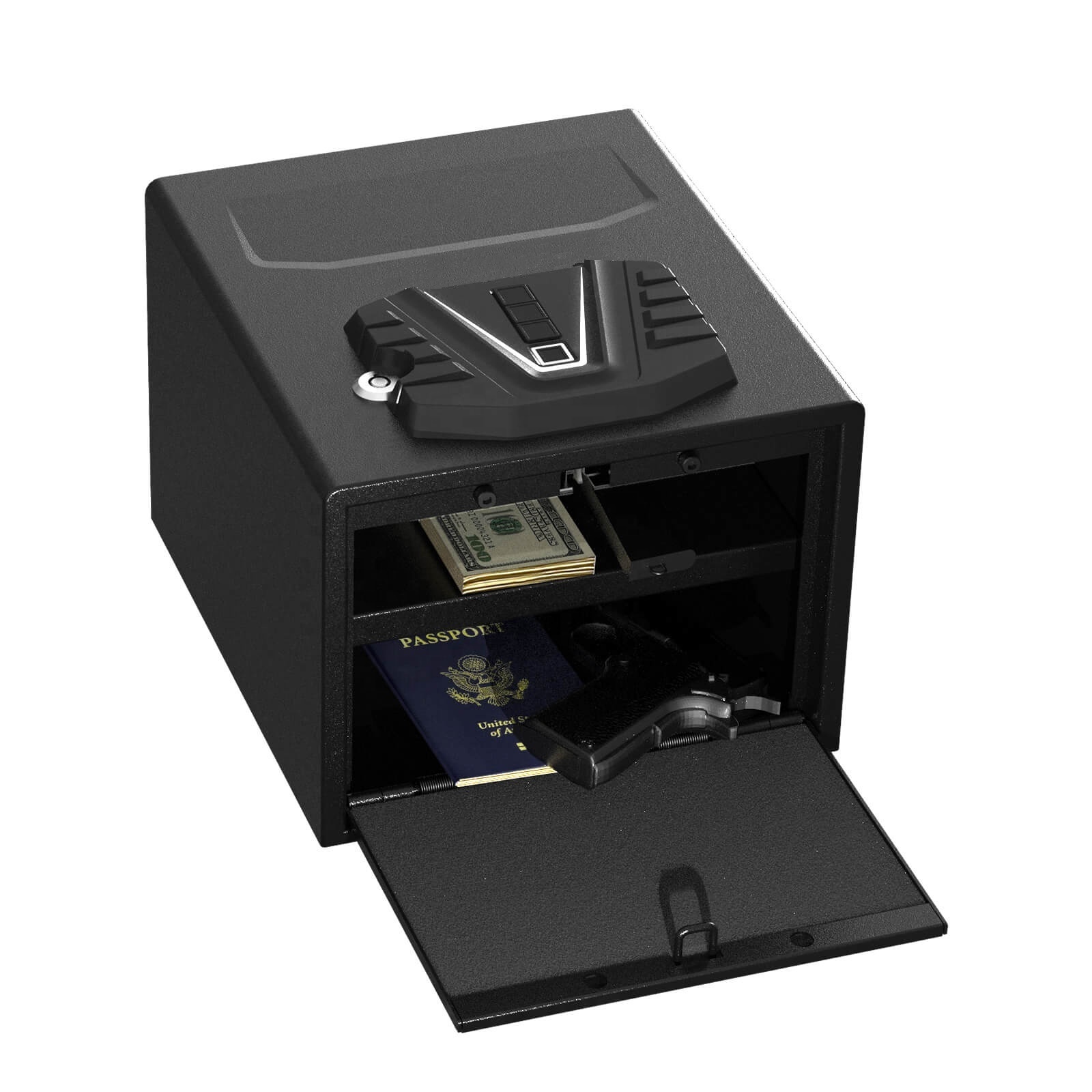 Customizable Gun Security Safe, Quick-Access Firearm Safety Device with Biometric Fingerprint & Digital Key Pad