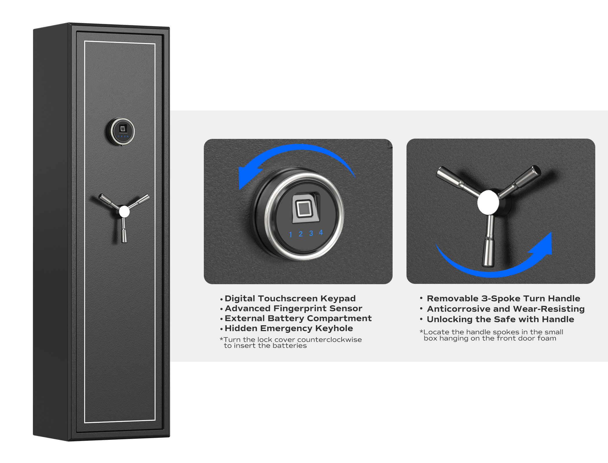 Customizable Fingerprint Metal Long Gun Safe, 7 Gun Security Cabinet for Long Gun & Handgun