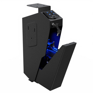 Customizable Fingerprint Handgun Safe With Quick Access Drop Down Lid, Desk Mounted Gun Safe