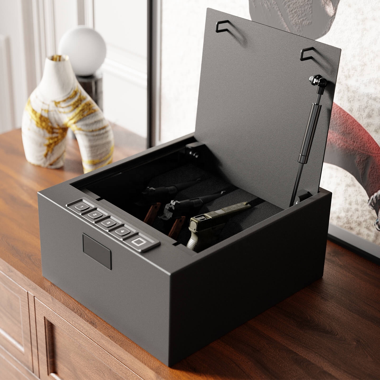 Customizable Drawer Safe with Biometric Fingerprint Lock, Top Opening Gun Safe