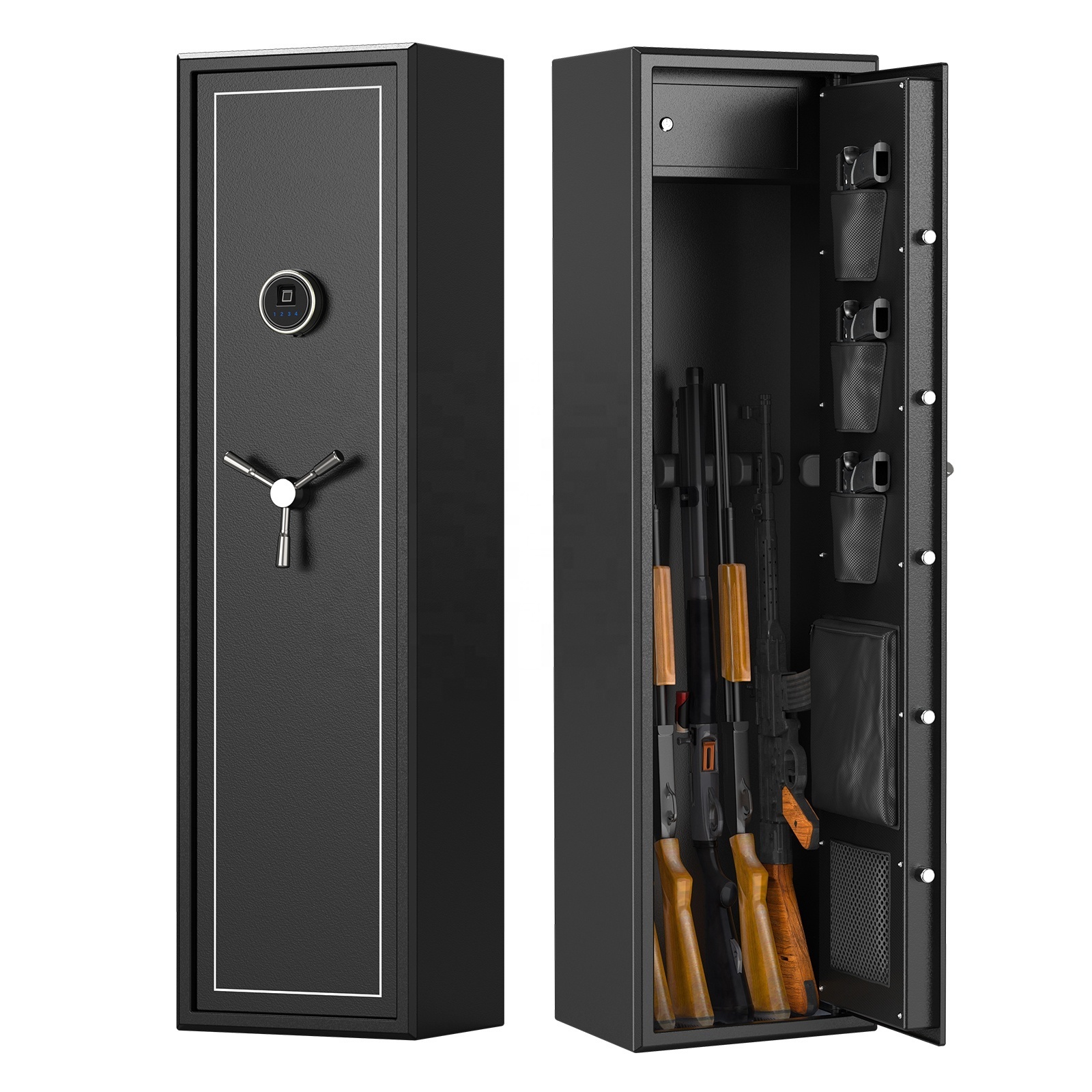 Customizable Fingerprint Metal Long Gun Safe, 7 Gun Security Cabinet for Long Gun & Handgun