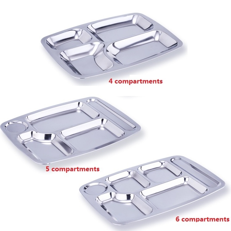 YongFa Stainless Steel Serving Trays Food Storage 5 Compartments For School Lunch Tray Canteen Dinner Plate