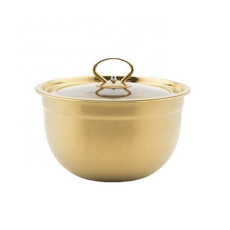 High grade 304 Gold Baking Bowl Stainless Steel Glass Cover Mixing Salad Bowl