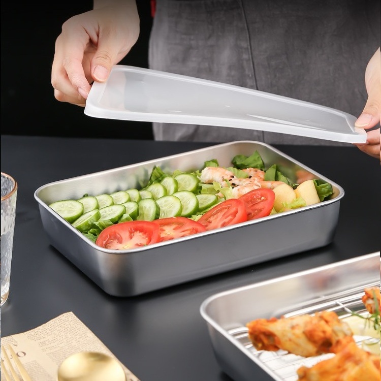 Stainless Steel Fresh-Keeping Box Fridge Storage Food Container With Lid Can Use For Oven