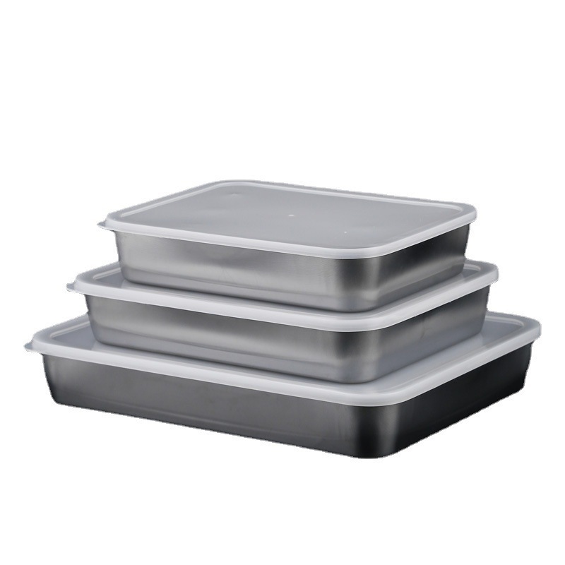 Stainless Steel Fresh-Keeping Box Fridge Storage Food Container With Lid Can Use For Oven