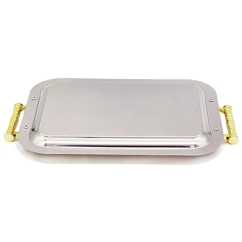 Customized Arab Decorative Luxury tray Rectangle Mirror Stainless Steel Serving Tray With Handles