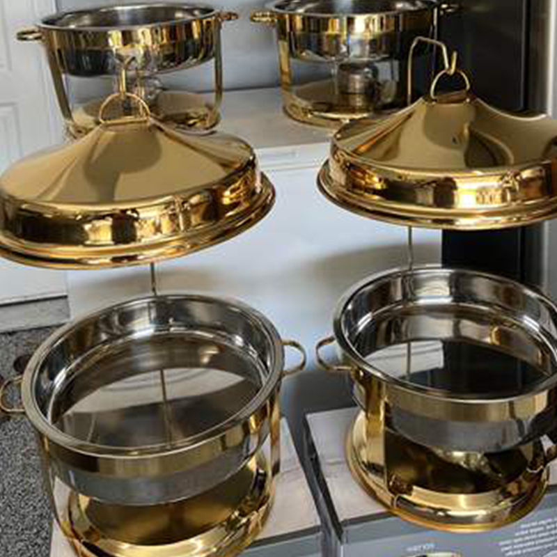 Luxury 9L Chafing Dishes Gold and Silver Round Buffet Food Warmer Hanging Hinged Lid Chafing Dish