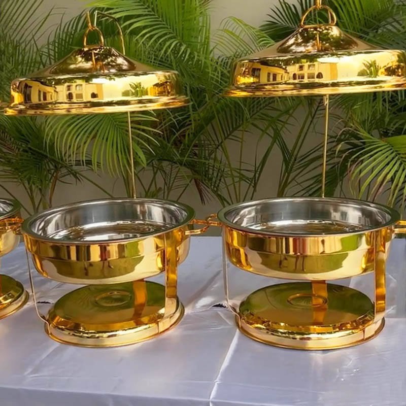 Luxury 9L Chafing Dishes Gold and Silver Round Buffet Food Warmer Hanging Hinged Lid Chafing Dish