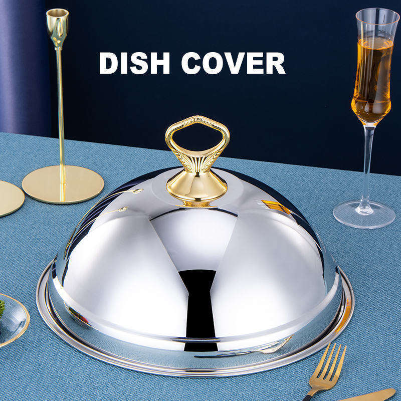 Wholesale Luxury Stainless Steel Serving Tray With Dome Cover Food Plate With Lid Dinner Platter With Cover