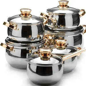 High Quality Easy Clean Cookware Sets Stainless Steel 201/304 Gold Plated Handles Oem Acceptable