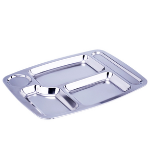 YongFa Stainless Steel Serving Trays Food Storage 5 Compartments For School Lunch Tray Canteen Dinner Plate