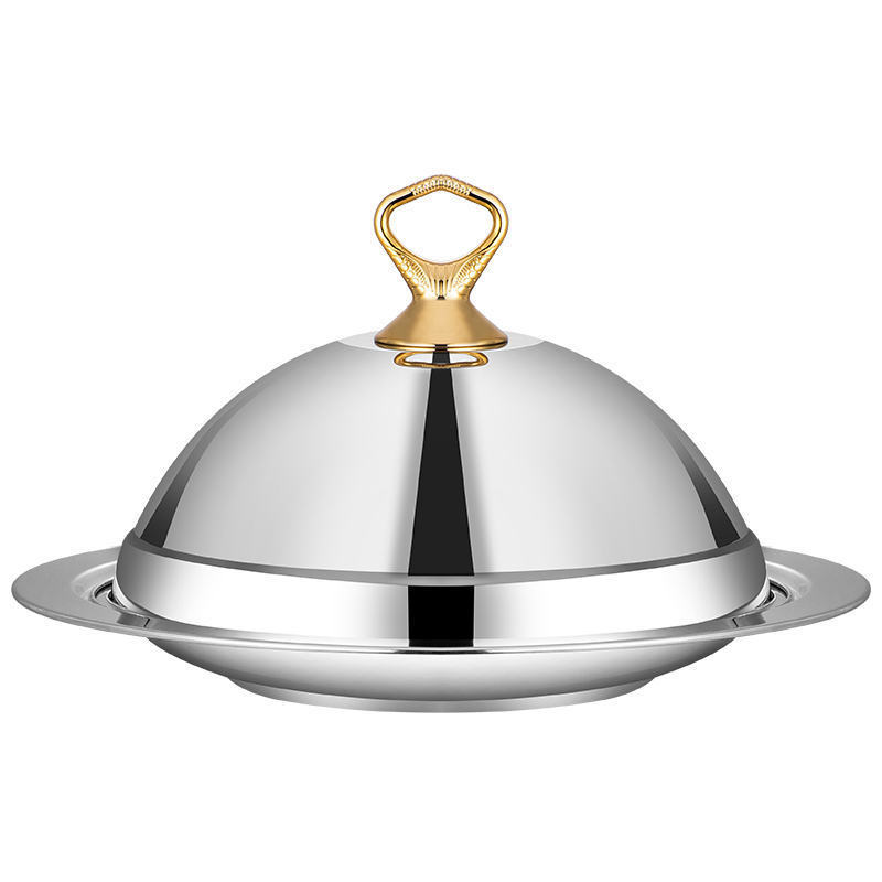 Wholesale Luxury Stainless Steel Serving Tray With Dome Cover Food Plate With Lid Dinner Platter With Cover