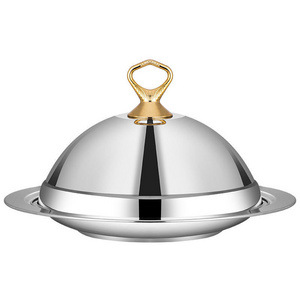 Wholesale Luxury Stainless Steel Serving Tray With Dome Cover Food Plate With Lid Dinner Platter With Cover